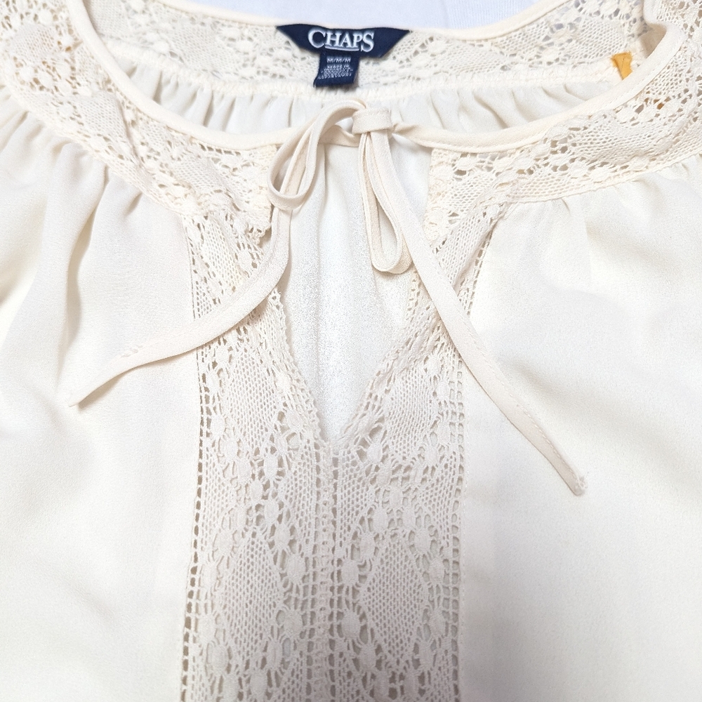 Chaps Cottagecore Cowgirl Boho Peasant Lace Trimmed Long Sleeve Blouse Medium - Picture 4 of 10